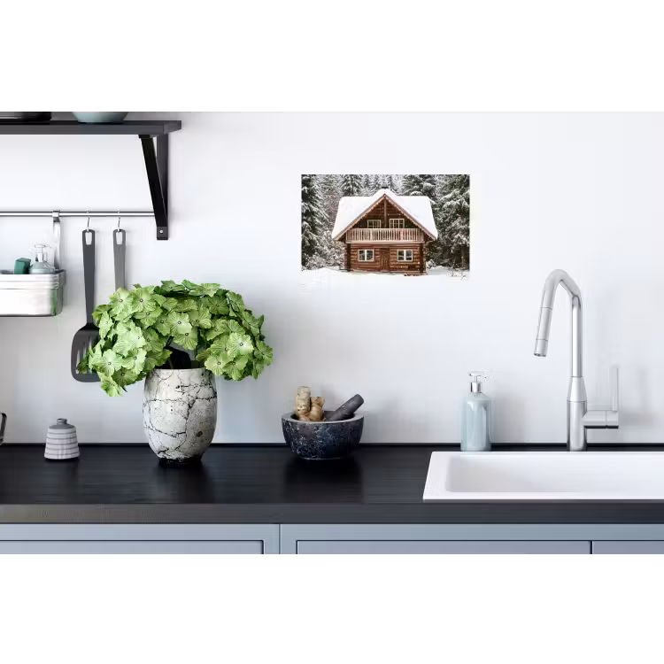 Huis - Bos - Winter - Natuur - Sneeuw Muursticker klein -keuken
