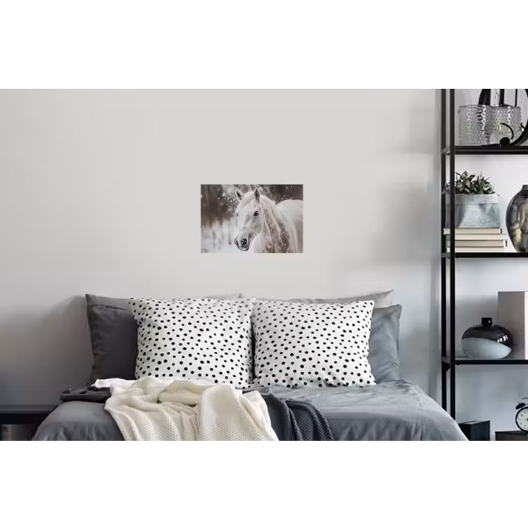 Paard - Wit - Winter - Natuur - Sneeuw - Dieren Muursticker klein -slaapkamer