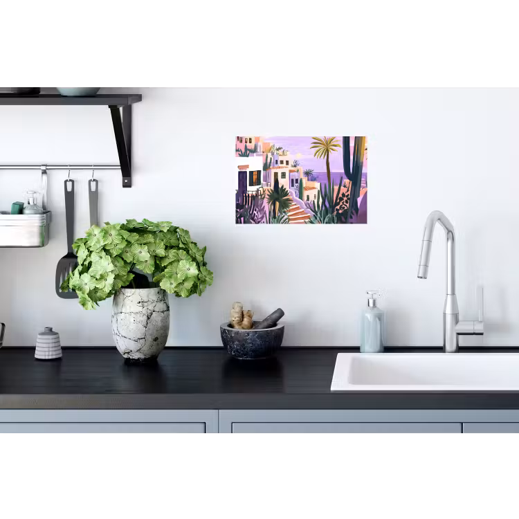 Huizen - Minimalistisch - Palmbomen - Kust Muursticker klein -keuken