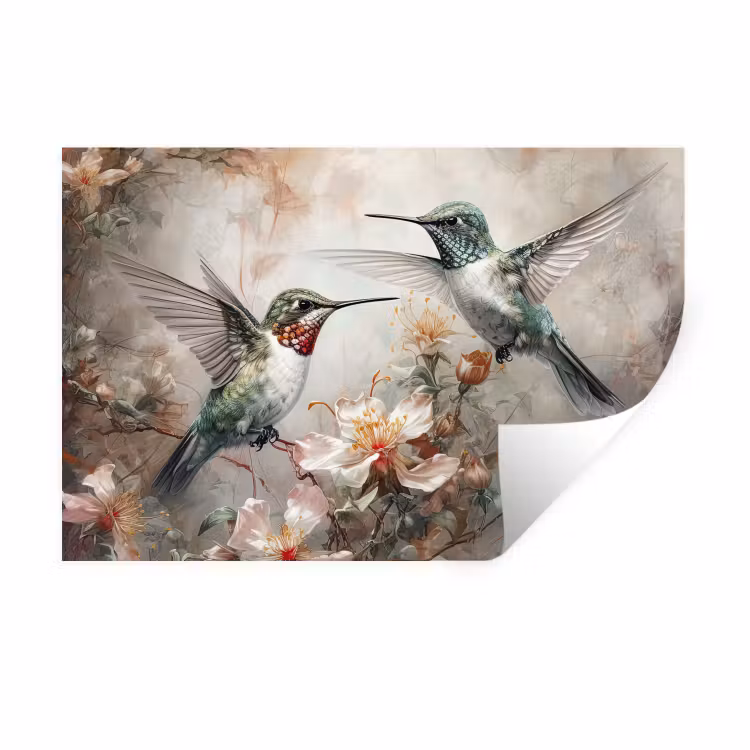 Kolibrie - Vogels - Bloemen - Planten Muursticker klein -3d