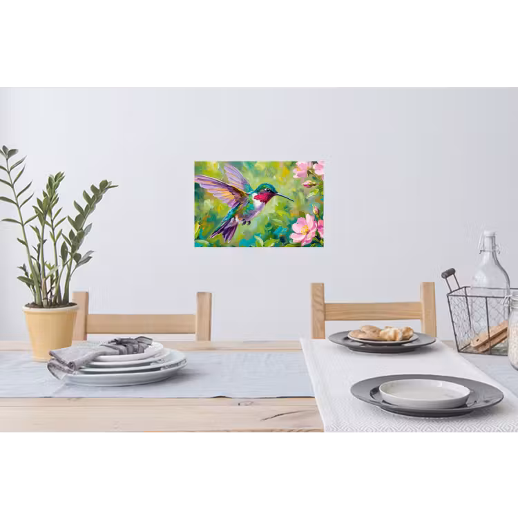 Kolibrie - Bloemen - Natuur - Kleurrijk Muursticker klein -eettafel