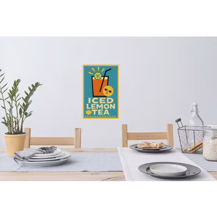 Ijsthee - Illustratie - Blauw - Citroen Muursticker klein -eettafel
