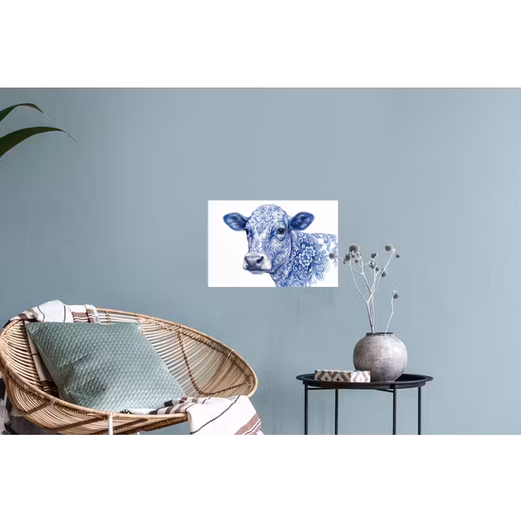 Illustratie - Koe - Blauw Muursticker klein -plant