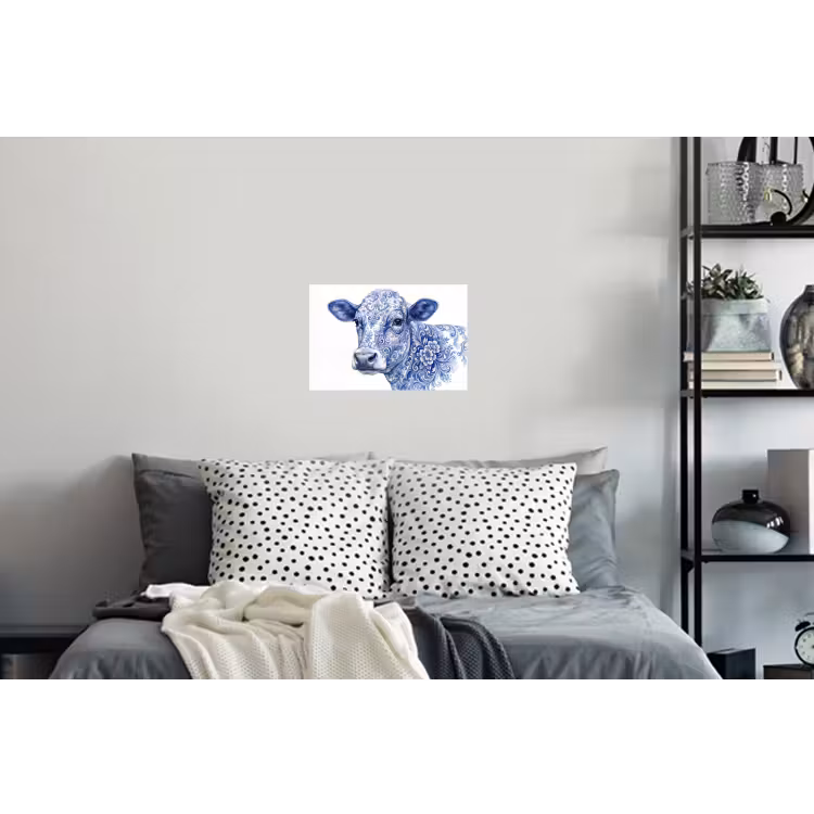 Illustratie - Koe - Blauw Muursticker klein -slaapkamer