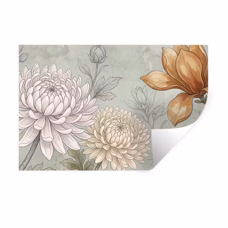 Illustratie - Bloemen - Groen Muursticker klein -3d