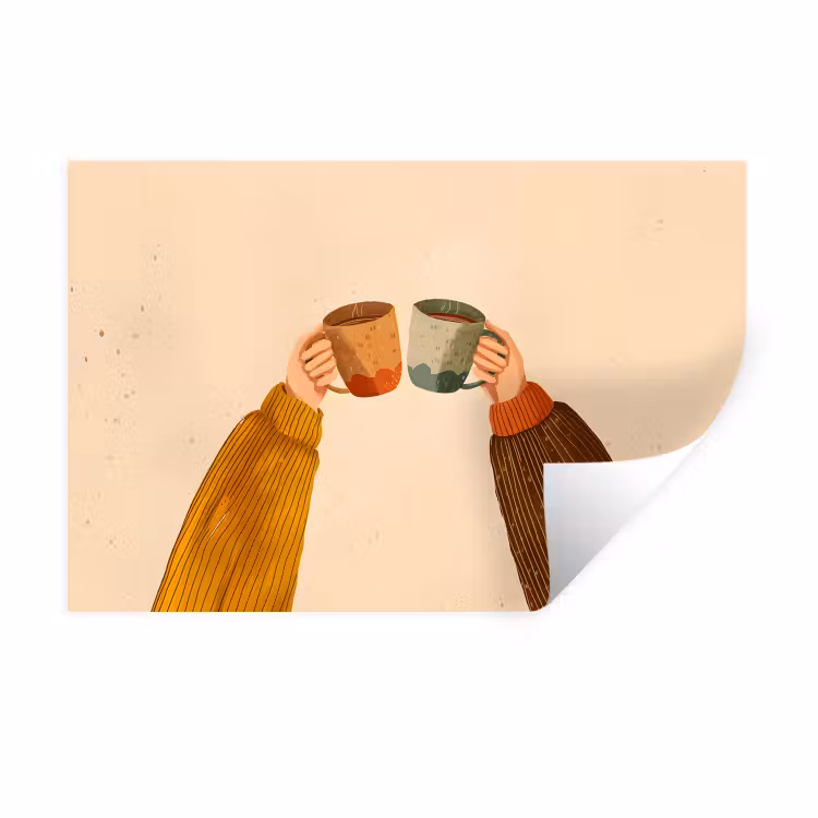 Illustratie - Mokken - Proosten - Bruin Muursticker klein -3d
