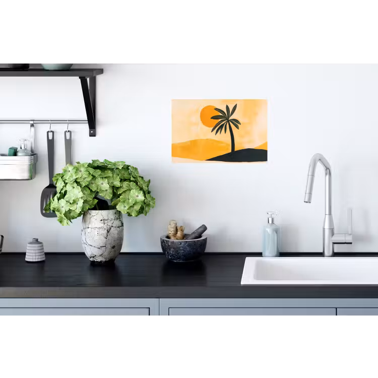Illustratie - Palmboom - Zon - Heuvels Muursticker klein -keuken