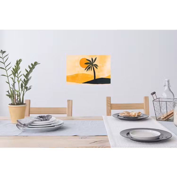 Illustratie - Palmboom - Zon - Heuvels Muursticker klein -eettafel