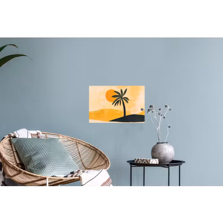 Illustratie - Palmboom - Zon - Heuvels Muursticker klein -plant