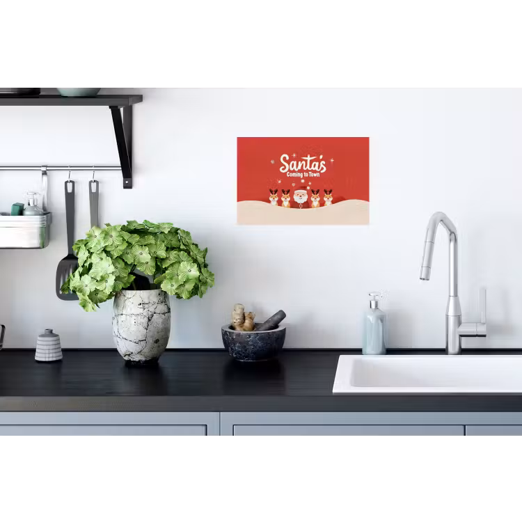 Illustratie - Kerstman - Rendieren - Rood Muursticker klein -keuken