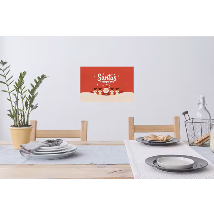 Illustratie - Kerstman - Rendieren - Rood Muursticker klein -eettafel