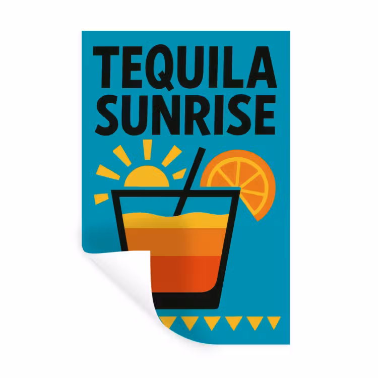 Illustratie - Tequila - Glas - Blauw Muursticker klein -3d