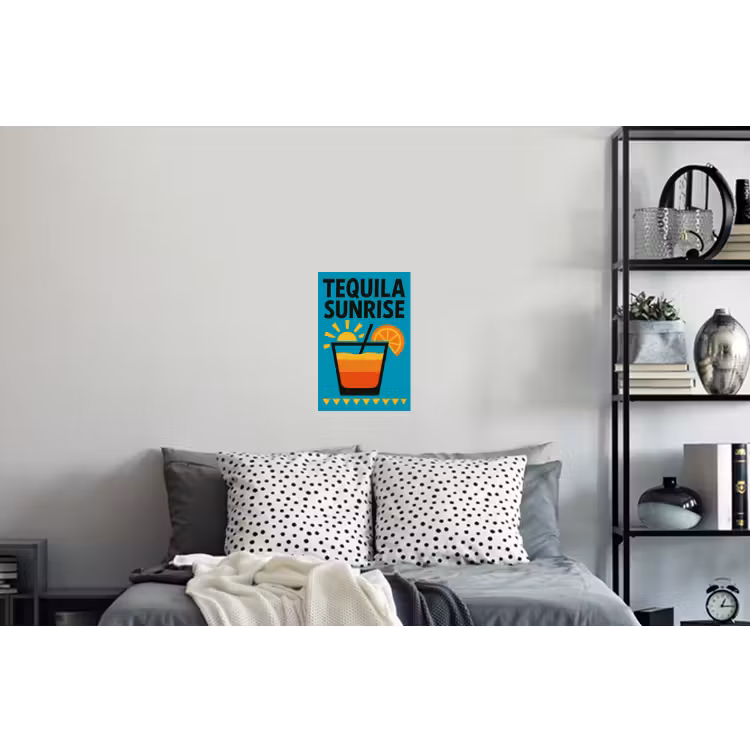 Illustratie - Tequila - Glas - Blauw Muursticker klein -slaapkamer