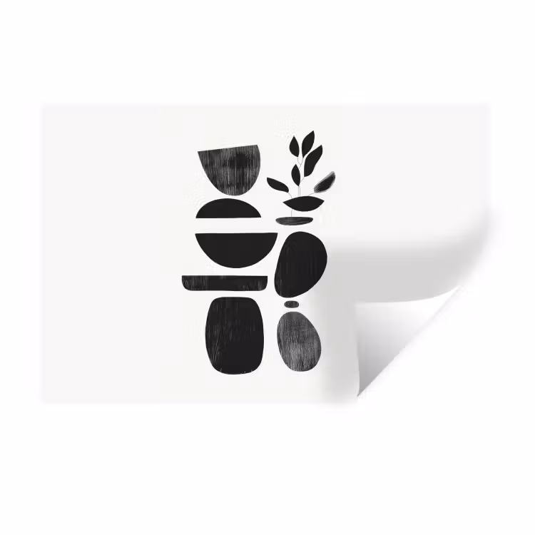 Japandi - Zwart - Abstract Muursticker klein -3d