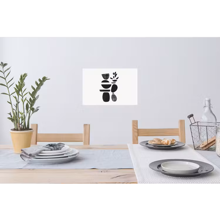 Japandi - Zwart - Abstract Muursticker klein -eettafel