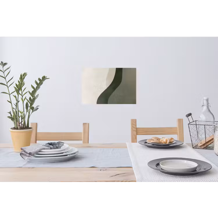 Japandi - Groen - Abstract - Modern Muursticker klein -eettafel