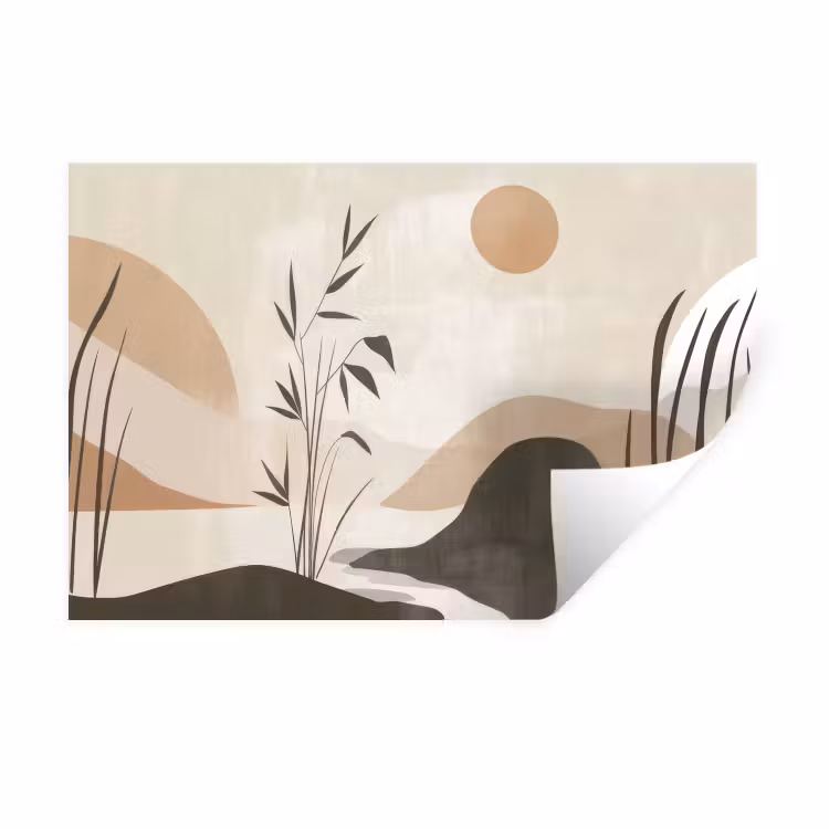 Japandi - Landschap - Beige Muursticker klein -3d