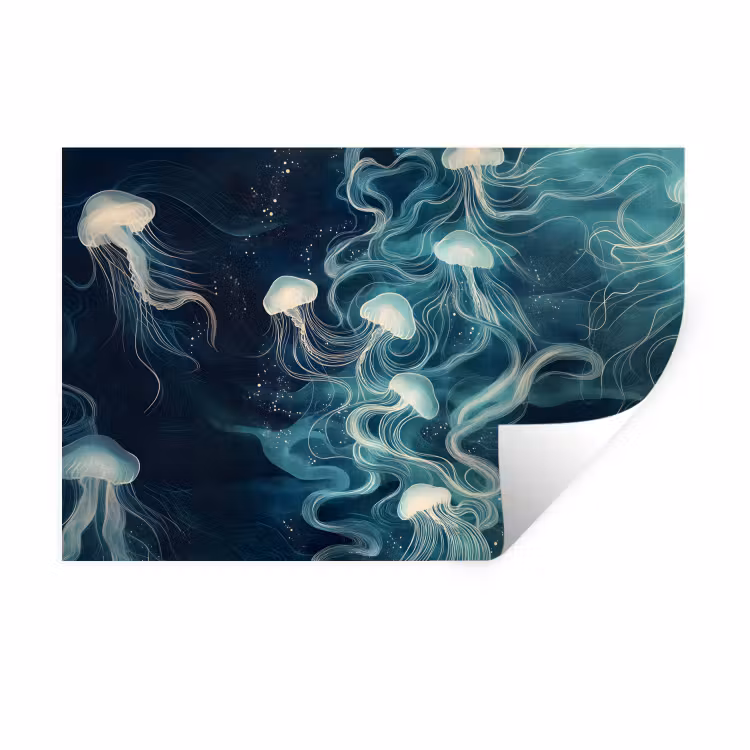 Kwallen - Zee - Wit - Golven Muursticker klein -3d