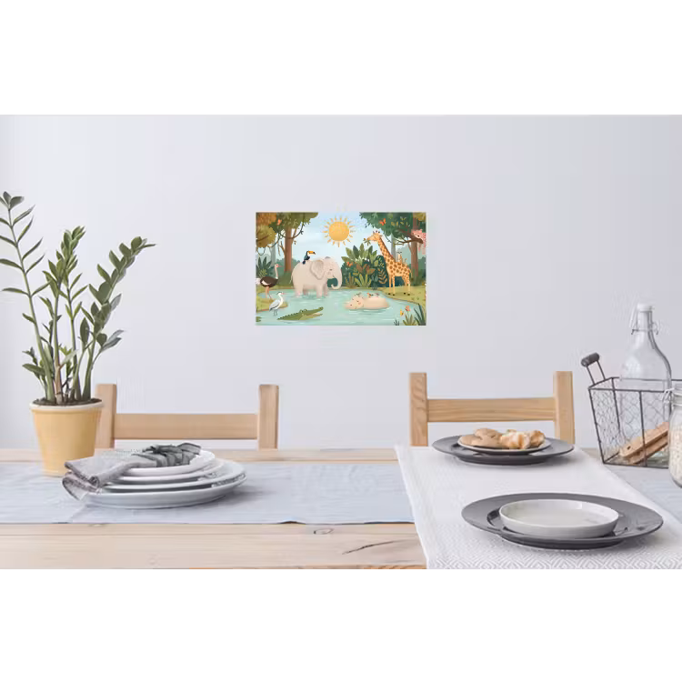 Jungle - Oase - Dieren - Kleurrijk Muursticker klein -eettafel