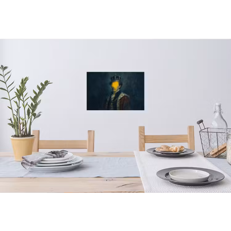 Koning - Portret - Druipende gele verf Muursticker klein -eettafel