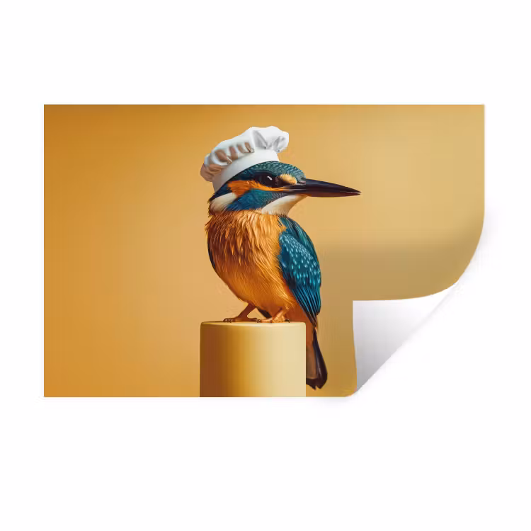 Ijsvogel - Pilaar - Koksmuts - Vogel Muursticker klein -3d