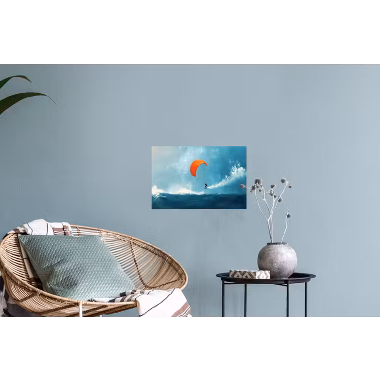Kitesurfer - Oranje - Zee - Lucht Muursticker klein -plant