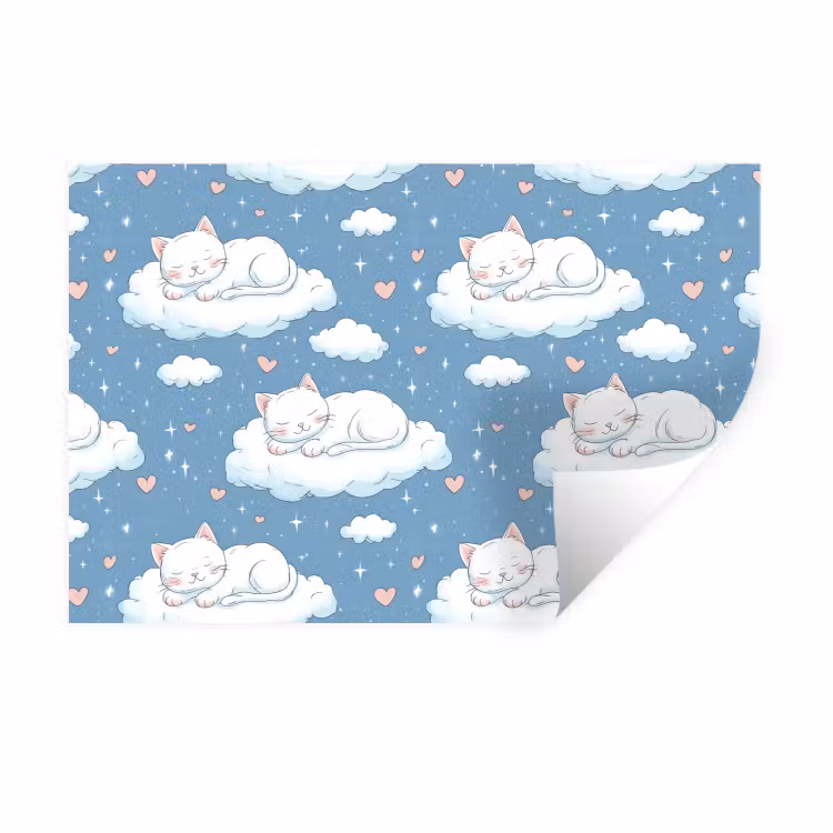 Kitten - Wolken - Blauw Muursticker klein 286 -3d