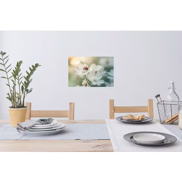 Lieveheersbeestje - Bloemen - Wit Muursticker klein -eettafel