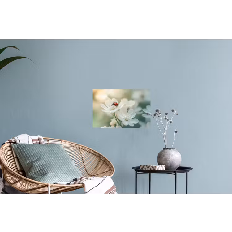 Lieveheersbeestje - Bloemen - Wit Muursticker klein -plant