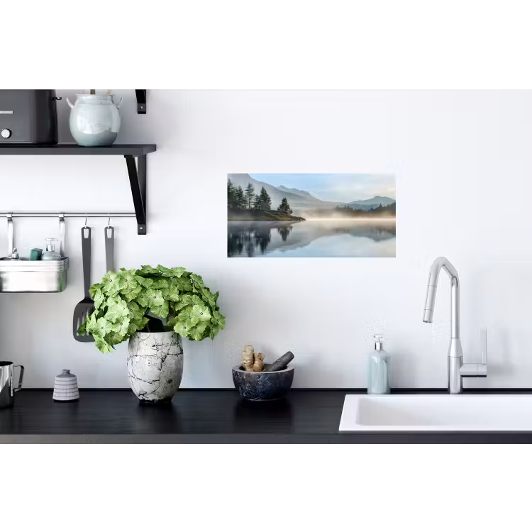 Meer - Mist - Bergen - Landschap Muursticker klein -keuken