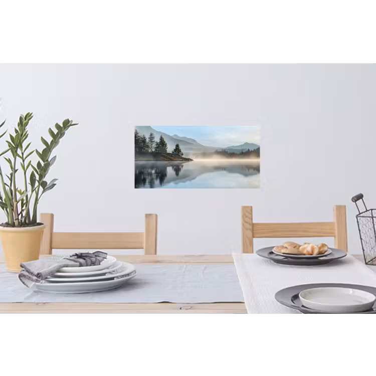 Meer - Mist - Bergen - Landschap Muursticker klein -eettafel