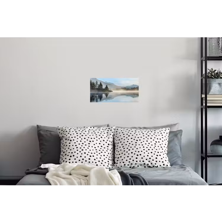 Meer - Mist - Bergen - Landschap Muursticker klein -slaapkamer