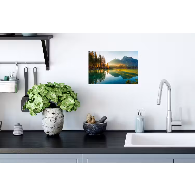 Meer - Bos - Bergen - Natuur - Zon - Landschap Muursticker klein -keuken