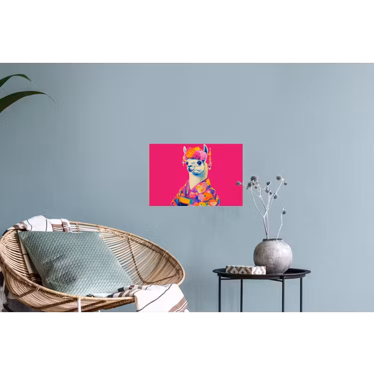 Lama - Kimono - Bloemenkrans - Felroze Muursticker klein -plant