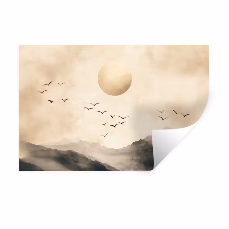 Landschap - Japandi - vogel Muursticker klein -3d