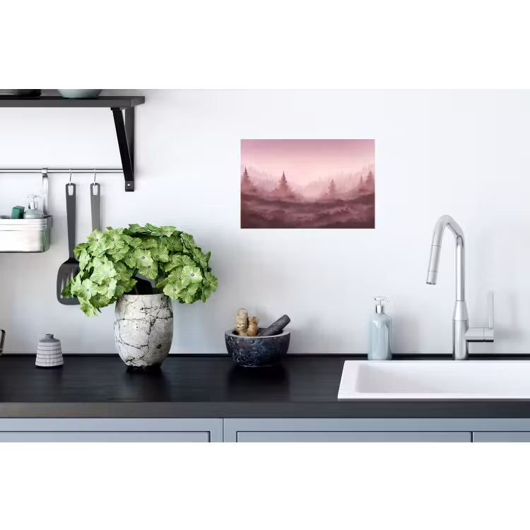 Landschap - Mistig - Roze Muursticker klein -keuken