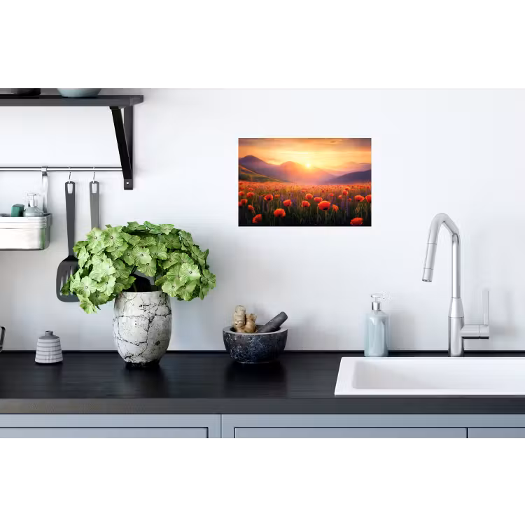 Landschap - Zonsondergang - Bloemenveld Muursticker klein -keuken