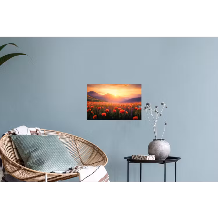 Landschap - Zonsondergang - Bloemenveld Muursticker klein -plant