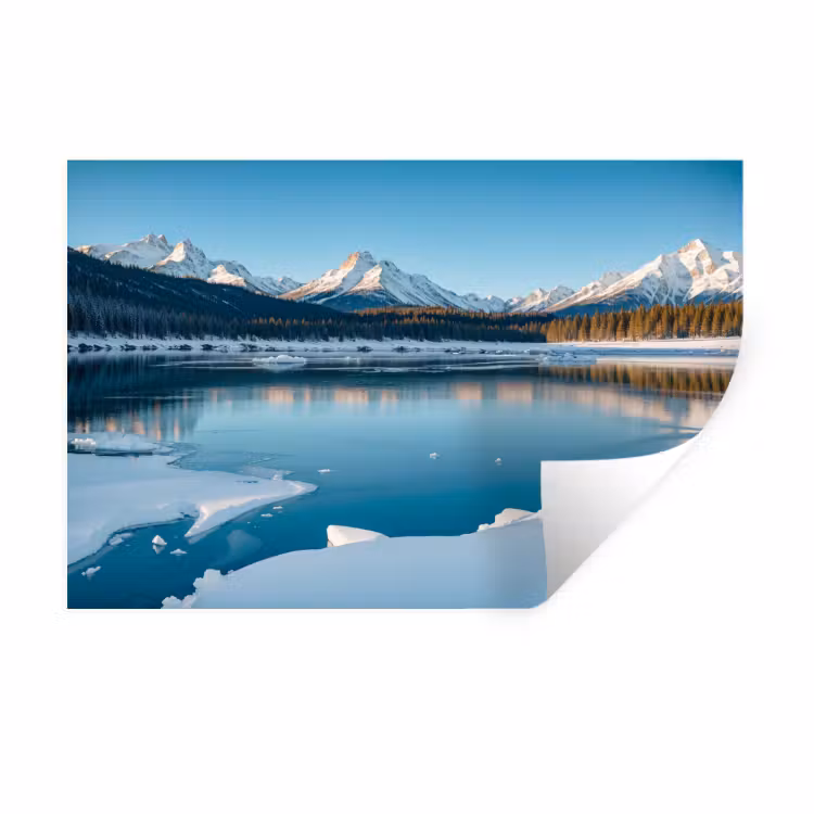 Landschap - Winter - Meer - Bergen - Uitzicht - IJs Muursticker klein -3d