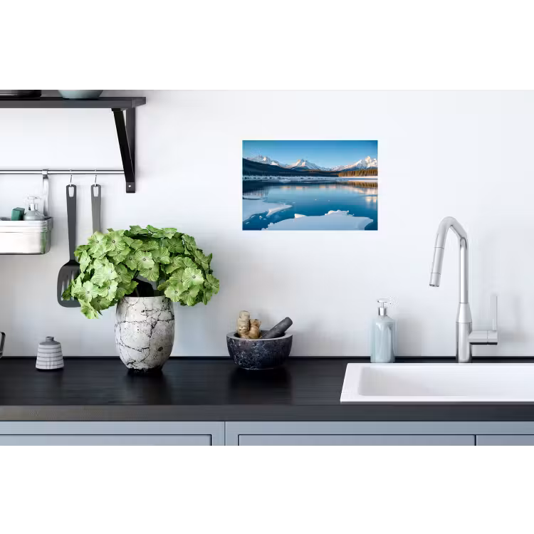 Landschap - Winter - Meer - Bergen - Uitzicht - IJs Muursticker klein -keuken