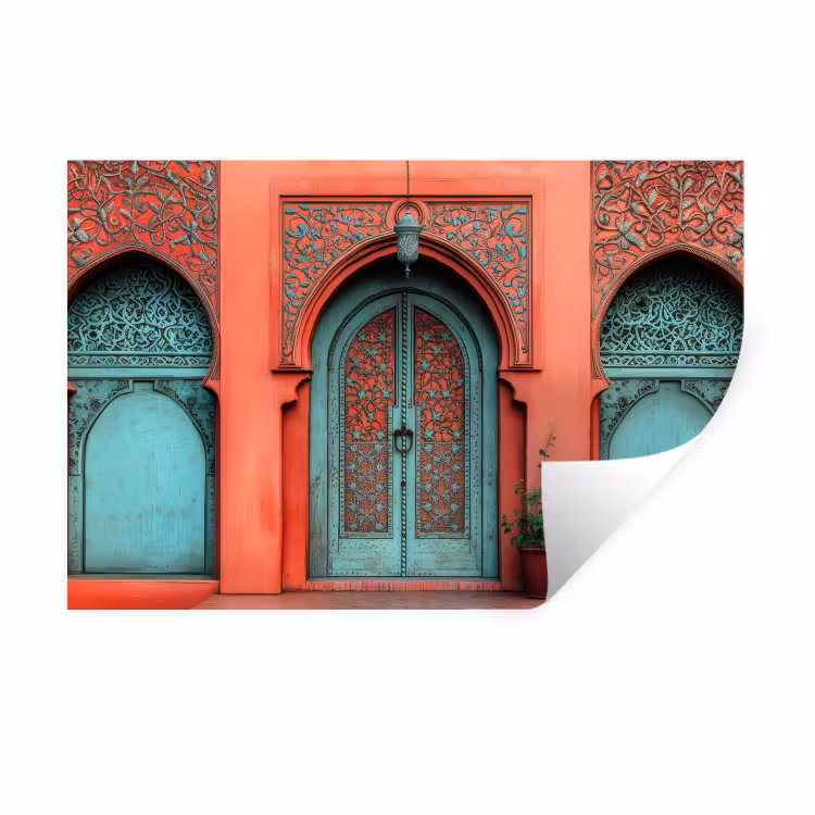 Lantaarn - Deur - Turquoise Muursticker klein -3d