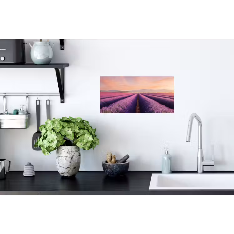 Lavendelveld - Zonsondergang - Paars - Bloemen Muursticker klein -keuken