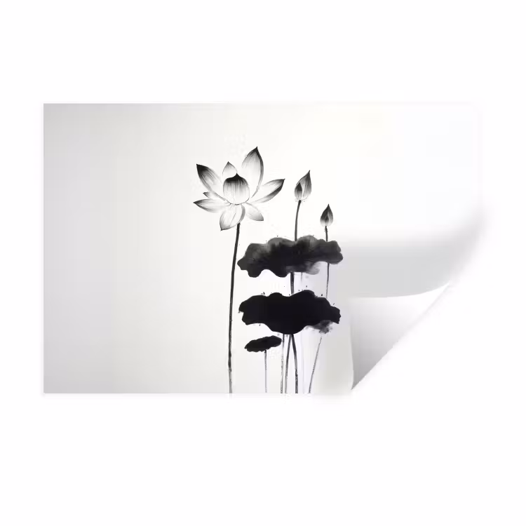 Bladeren - Zwart - Lotusbloem - Minimalitisch Muursticker klein -3d