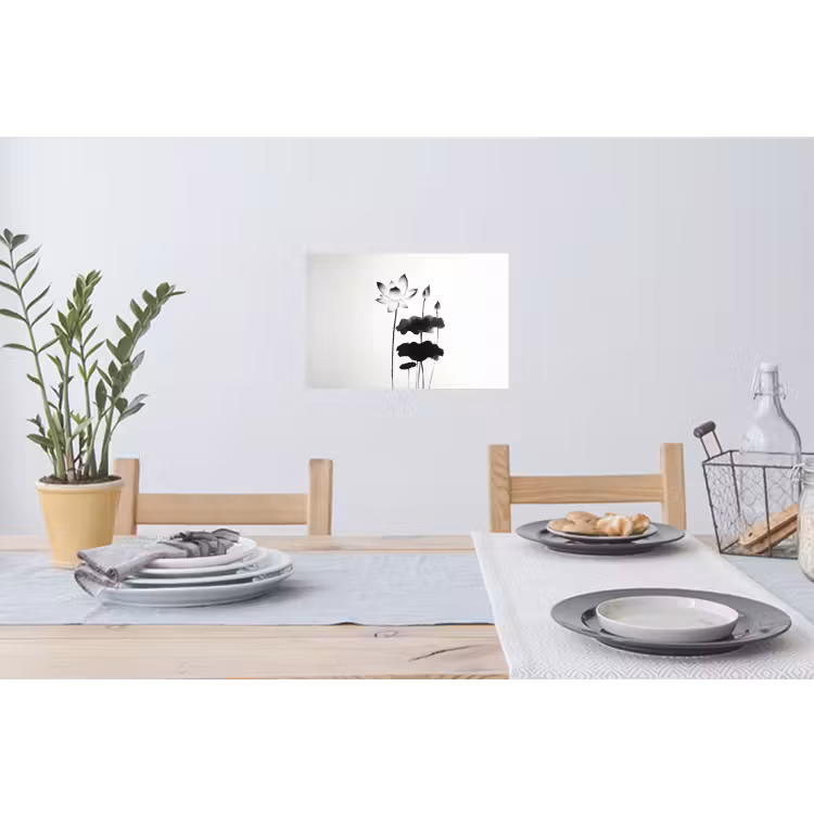 Bladeren - Zwart - Lotusbloem - Minimalitisch Muursticker klein -eettafel