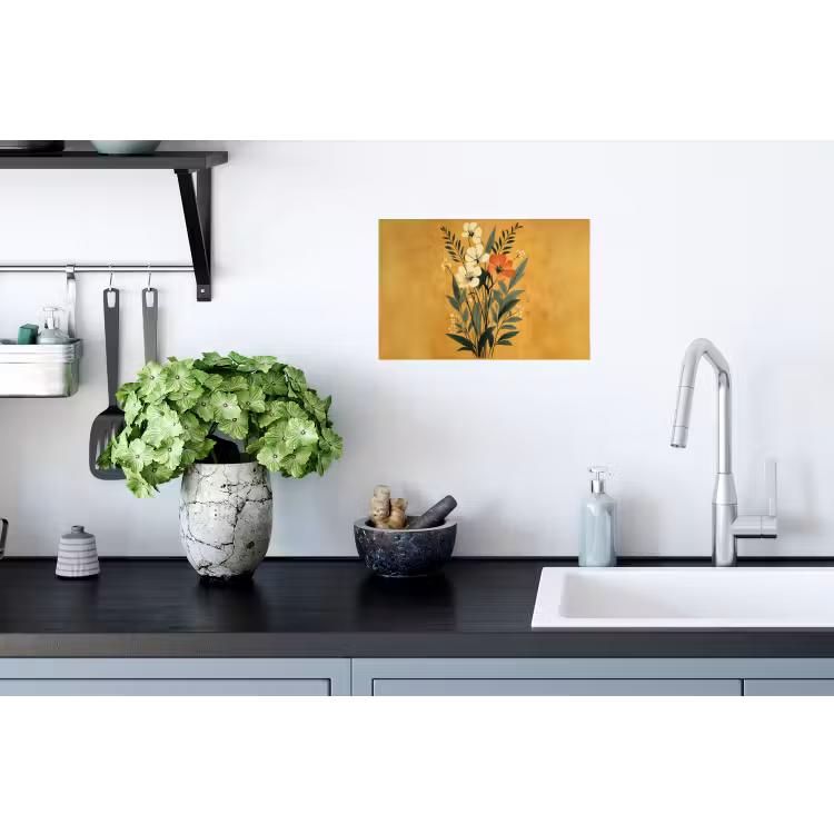 Bladeren - Boeket - Bloemen - Geel Muursticker klein -keuken