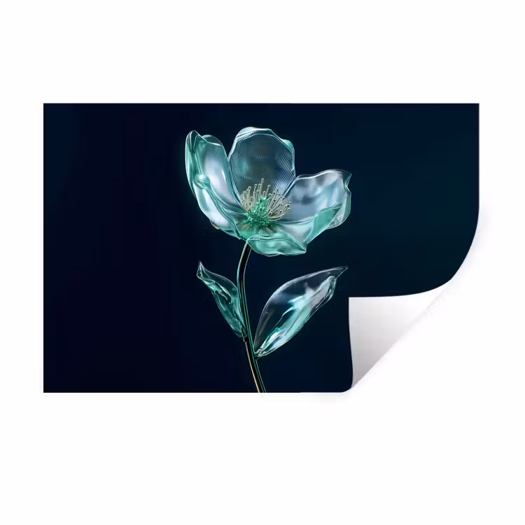 Bladeren - Bloem - Glazen - Donkerblauw Muursticker klein -3d