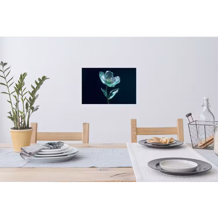 Bladeren - Bloem - Glazen - Donkerblauw Muursticker klein -eettafel