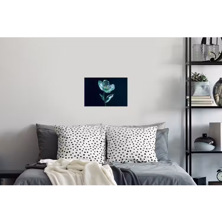 Bladeren - Bloem - Glazen - Donkerblauw Muursticker klein -slaapkamer