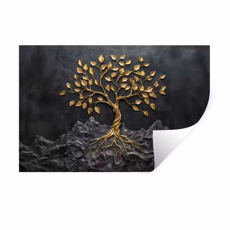 Bladeren - Goud - Boom - Rots Muursticker klein -3d