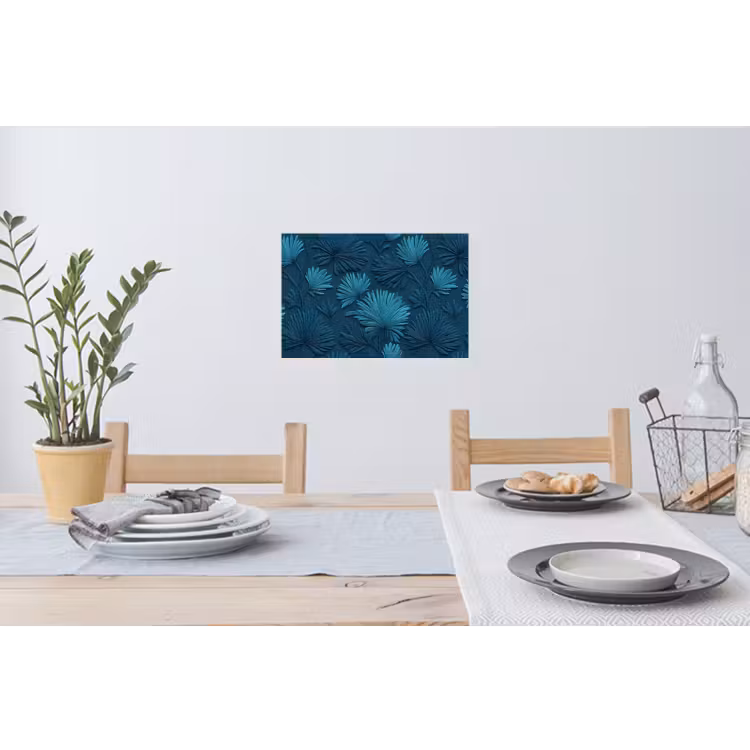 Bladeren - Reliëf - Patroon - Oceaanblauw - Modern Muursticker klein 286 -eettafel